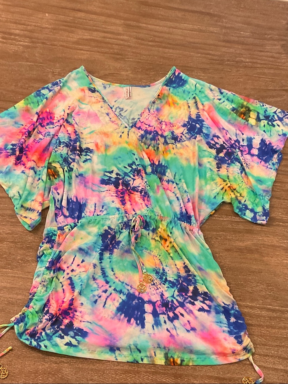 Luli Fama Multicolor Tie-Dye V-Neck Tunic - Aqua, Pink, Purple, Yellow